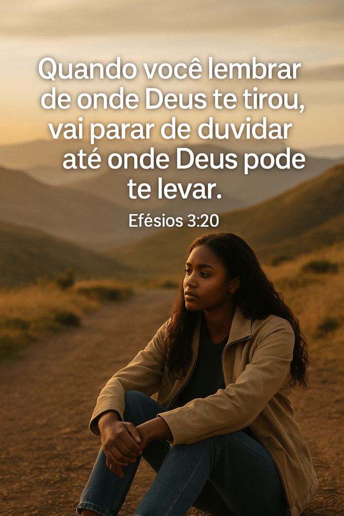 jovem mulher sentada sozinha refletindo sobre sua caminhada de fé - Deus pode te levar além.